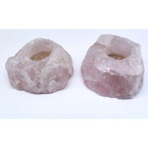 Natural Rose Quartz Tealight Candle Holders Set of 2
